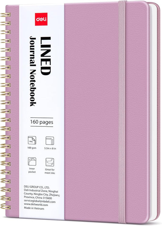 deli Taro Purple Lined Spiral Journal Notebook, 160 Pages, A5 (5.5"x8") Hardcover Writing Notebook, College Ruled Spiral Bound Journal for Women & Men - Perfect for Work, School, Office & Note Taking