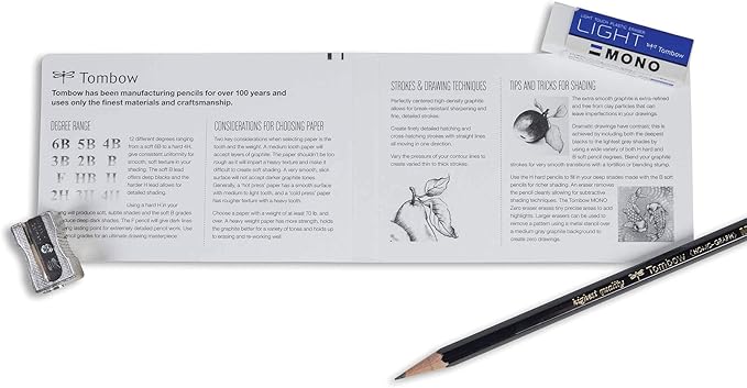 Tombow 51523 MONO Drawing Pencil Set, Assorted Degrees, 12-Pack. Professional Quality Graphite Pencil Set with Eraser and Sharpener