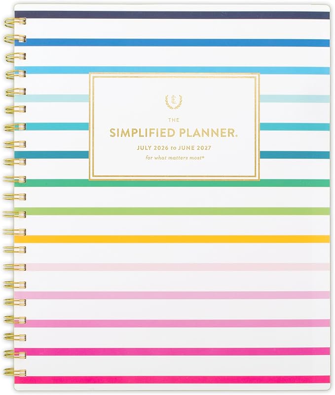 AT-A-GLANCE Planner 2026-2027 Weekly & Monthly Academic 12-Month July-June, 8-1/2" x 11", Simplified by Emily Ley, Happy Stripe (EL49-905A)