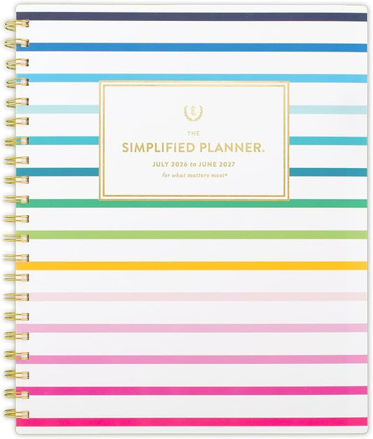 AT-A-GLANCE Planner 2026-2027 Weekly & Monthly Academic 12-Month July-June, 8-1/2" x 11", Simplified by Emily Ley, Happy Stripe (EL49-905A)