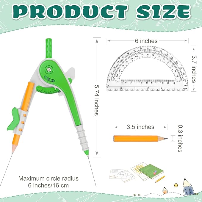 32 Pack Math Compass & Protractor Set Geometry Math 6 Inch Plastic Drawing Compass with Pencils Protractor for Geometry Bulk for Math Student Classroom School Office Woodworking Art Drawing