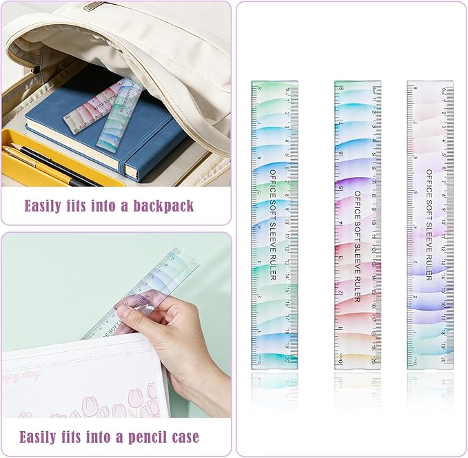 BAYTORY 6Pcs Flexible Plastic Ruler 20 cm /8 Inch, Plastic Ruler for School, Transparent Assorted Color Rulers with Inches and Centimeters, Soft Bendable Rulers for School & Office (20 cm / 8 Inch)