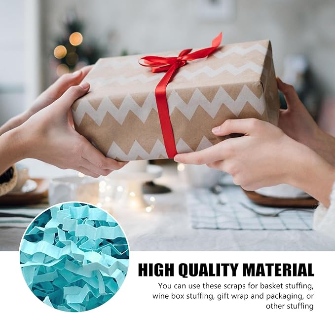 ZEBMOON 1 LB Aqua Cyan Crinkle Cut Paper Shred Filler Great for Gift Wrapping, Basket Filling, Birthday, Wedding, Halloween, Thanksgiving, Christmas Day, New Year Party Decorations Filling Supplies
