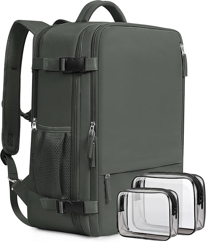 Beraliy Travel Backpack for Men Women,TSA Carry On Backpack Flight Approved | 16 Inch Laptop Waterproof Hiking Backpack, Casual Outdoor Daypack Bag for College Weenkender Business, Olive-green
