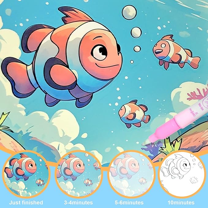 2 Pack Reusable Water Coloring Book for Toddlers,Dinosaur & Marine Themes Magic Water Painting Books Mess-Free Coloring Book with Water Pen for Kids Ages 3+