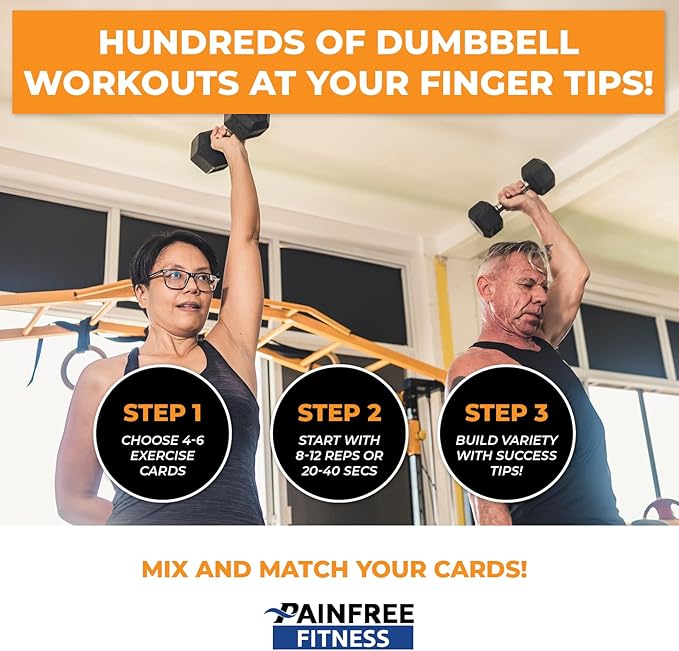 40 Dumbbell Exercise Cards 3x5''- Fundamental Workout Cards for Women & Men - Beginner to Intermediate - QR Video Guides & Inclusive Artwork - Bend & Tear-Resistant
