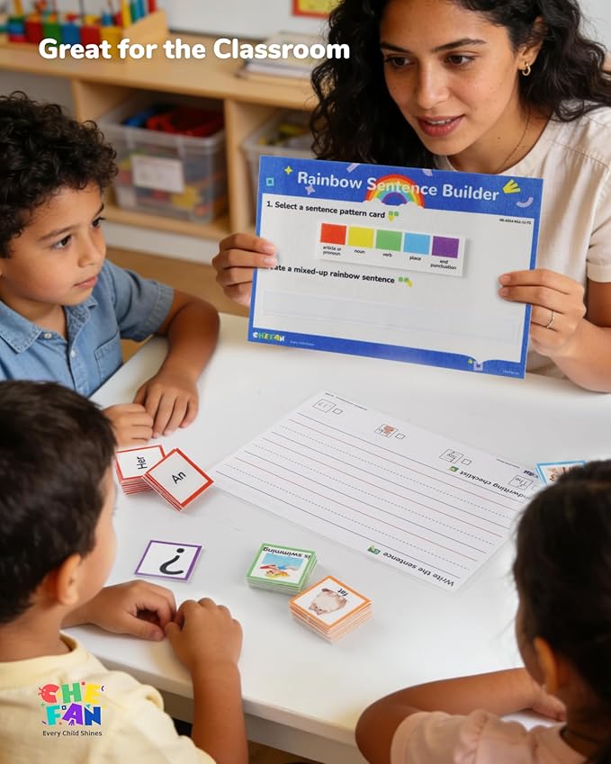 CHEFAN Sentence Building for Kids, Color-Coded Grammar Learning Toys with Writing Practice, Reading Manipulatives for Classroom, Homeshool & Speech Therapy