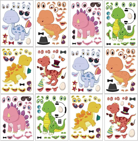 24 Sheets 8.27''×5.9'' Make Your Own Dinosaur Stickers for Kids Toddlers, Make a Face Stickers for Kids Party Favors Activities