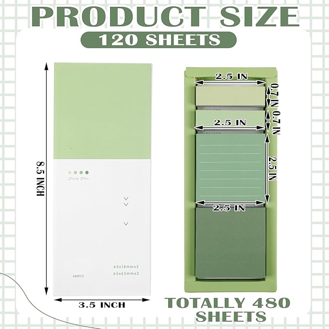Resurhang Aesthetic Stationery Set Supplies Sticky Notes Set 6 Mini Correction Tapes 6 Retractable Black Ink Pens 0.5mm Fine Point Paper Corrective Pen Self Stick Index Tabs(Green)