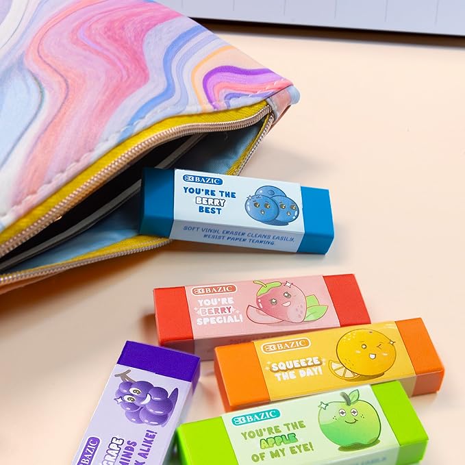 BAZIC Products Scented Erasers, Latex Free, Assorted Fruity Scents, Cute Fun Fruit Eraser Classroom Must Haves for Drawing Art School Office (5/Pack), 1-Pack