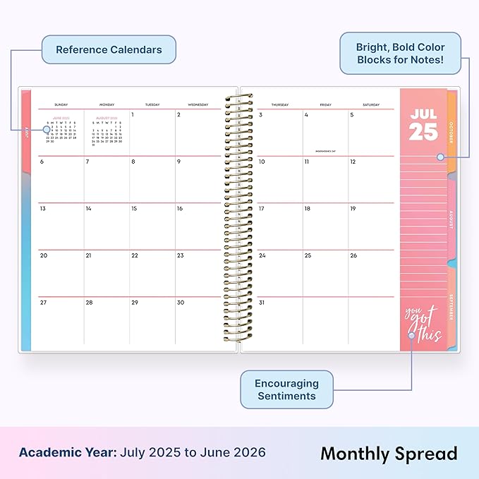 Blue Sky Livewell Weekly and Monthly Academic Year Planner Calendar, July - June, Flexible Cover, Wirebound, Colorful Interior, Laminated Tabs, Storage Pocket, Includes Stickers, Charmie (Charmie- 2025/2026, 7" x 9")