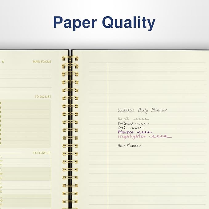 AuroPlanner Undated Daily Planner To Do List Hourly Schedule 2028 2027 2026 Calendar & Holiday Habit Tracker 180 Pages Letter Size 8.5" x 11" Sheets Hardcover Spiral Bound Notebook (Red)