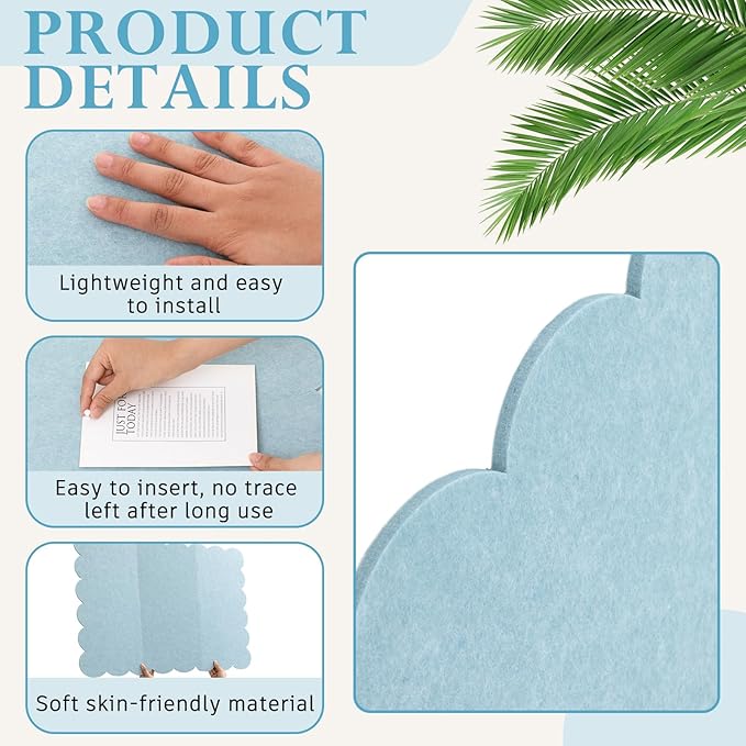 Mooliwe Scalloped Felt Bulletin Board 72 x 48 Inches Foldable Light Blue Pin Cork Board Alternative for Wall, 6' x 4' Trifold Picture Vision Self Adhesive Bulletin Decorative