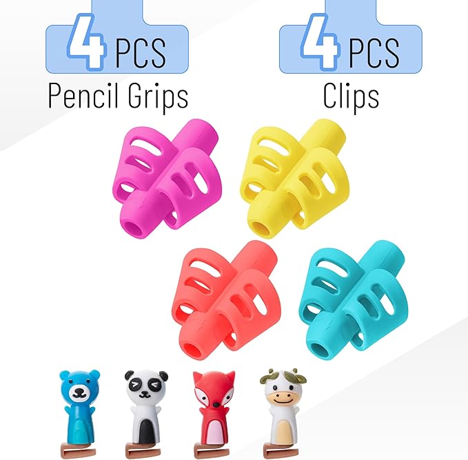 Mr. Pen- Pencil Grips for Kids Handwriting, 4 Pack with 4 Clips, Candy Color, Flexible Silicon Pencil Holder for Kids, Right & Left-Handed
