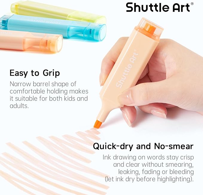 Shuttle Art 8 Pastel Highlighters, Assorted Macaron Colors Highlighter Pens, Chisel Tip Dry-Quickly Non-Toxic Highlighter Markers for Adults Teachers Students Highlighting in the Home School Office