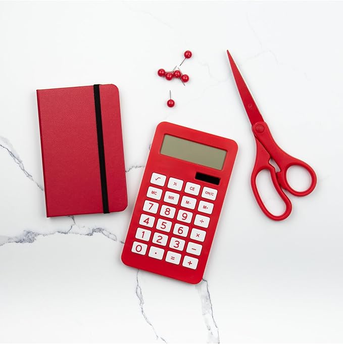 JAM PAPER Desktop Calculator - 10 Digit LCD Display - 3 3/4 x 6 3/4 Inches - Red - Sold Individually