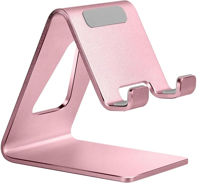 Aoviho Cell Phone Stand for Desk, Aluminum Phone Holder for iPhone 17 16 15 Pro Max, Samsung Galaxy, Stable Office Desk Accessories,Hands Free Stand for Office Home,Pink