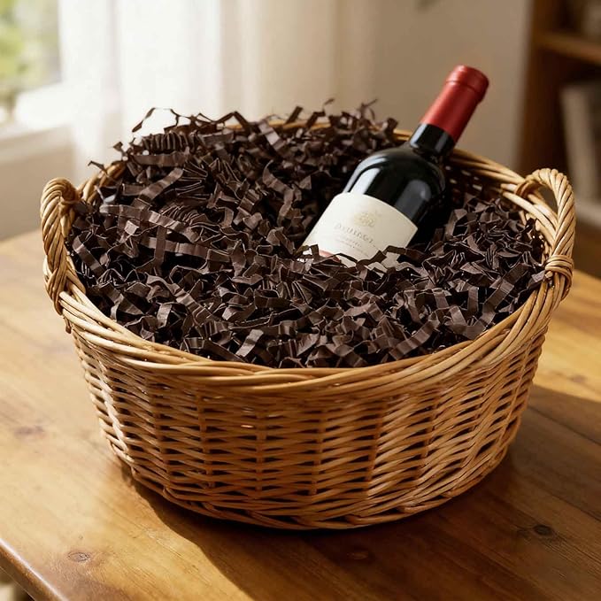Tisspoms 3LB Deep Coffee Crinkle Cut Paper Shred Filler, Paper Shreds for Basket Fillers, Birthday, Gift Wrapping, Anniversary, Wedding, Halloween, Thanksgiving, Christmas Gift Decor Party Filler