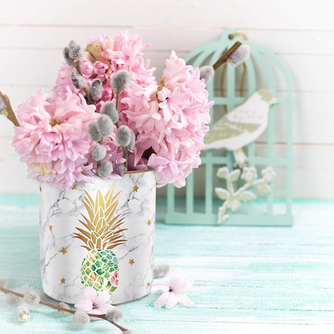 Large Capacity Colored Pencil Holder for Desk, Pineapple Pen Cup Holder, Pretty Office Accessories for Girls Women, Ceramic Organizers, Makeup Brush Holder for Home, Green Pineapple