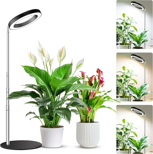 Kullsinss 6.3in Plant Lights for Indoor Growing, 80 LEDs Full Spectrum | Black Desk Plant Light with 2 Mounting Options, 6/12/16H Timer & 5 Dimmable Levels, 37in Height Adjustable Plant Growing Lamp