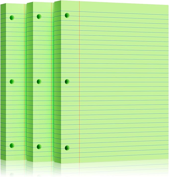 Green Loose Leaf Paper 300 Sheets 8" x 10.5" Filler Paper, College Ruled 3-Hole Punched, Notebook Paper for 3-Ring Binders Notepad Writing Note Pads To-Do Lists for Office & School Supplies
