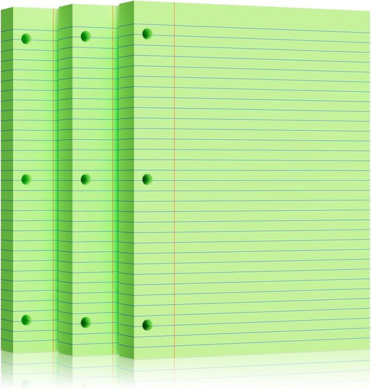 Green Loose Leaf Paper 300 Sheets 8" x 10.5" Filler Paper, College Ruled 3-Hole Punched, Notebook Paper for 3-Ring Binders Notepad Writing Note Pads To-Do Lists for Office & School Supplies