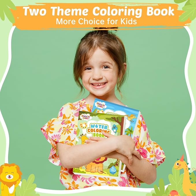 Water Coloring Books for Toddlers - Watercolor Paint Book Drawing Art Paper for Kids Mess Free Craft Supplies kit Toy for Age 3 4 5 6 Valentines Birthday Gift(Dinosaur,Animals)
