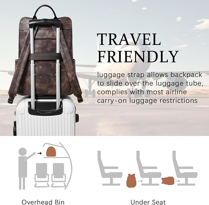 Shrrie Upgraded Large Travel Laptop Backpack with Laptop Compartmetn Fits 17 inch Laptop,Waterproof Vegan Leather Computer Backpack for Women and Men Work Business College