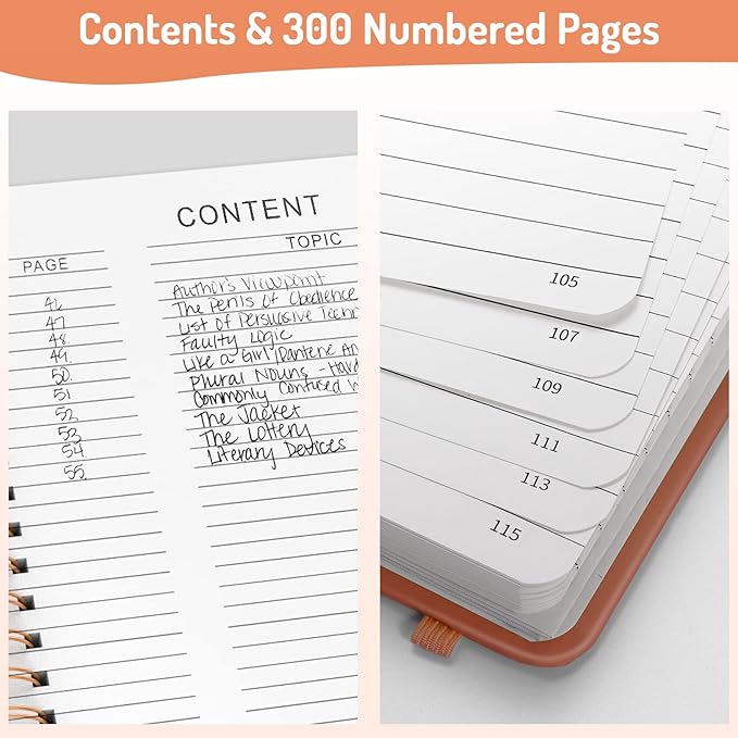 Forvencer Lined Spiral Journal Notebook with 300 Numbered Pages, B5 College Ruled Thick Journals for Writing with 100GSM Paper, Hardcover Notebooks with Contents for Work, School, Women, Men, Orange