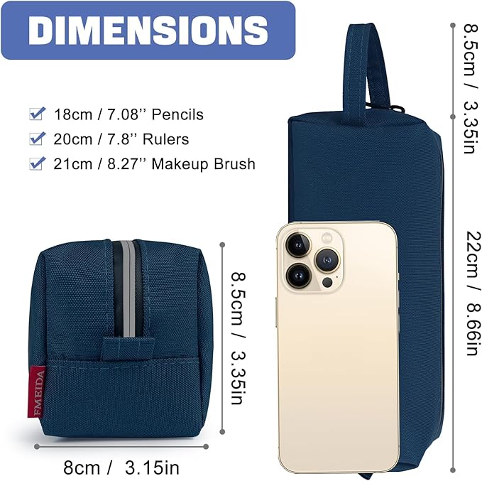 Fmeida Pencil Case Pouch - Water Resistant Pencil Pouch Portable Pencil Bag Simple Office Stationery Pouch with Handle - Navy Blue