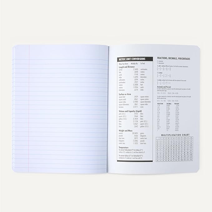 Amazon Basics Composition Notebook, Wide Ruled, 100 Sheets, 9.75" x 7.5", Marble Black, Sturdy Cover with Conversion Charts, for School, Home, and Office Use, 4-Pack