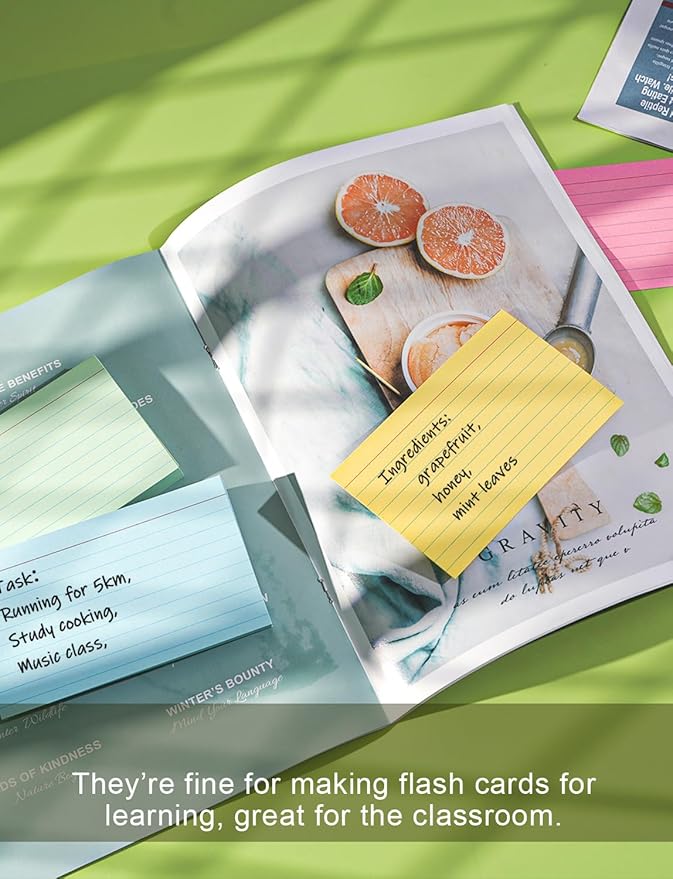 Colored Index Cards 4x6 Inch - 160 Count, Ruled Index Flash Cards for Studying, Lined Index Note Cards 4 x 6 with Colorful, Heavy Colored Flashcards 4x6 Notecards for Office, Home and School Supplies