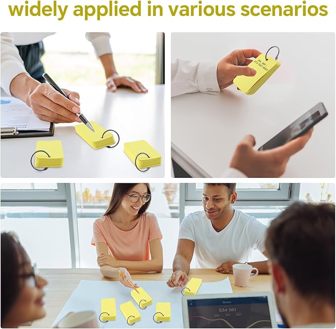 300 Pcs Index Cards with Ring, 2" x 3.5" Yellow Blank Flashcards for Studying, Vocabulary, Memos, Bookmark,Greetings (Yellow)