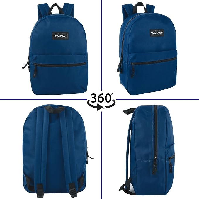 Trail maker 24 Pack Classic 17 Inch Backpacks in Bulk Wholesale Back Packs for Boys and Girls