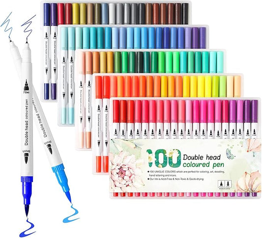 Upanic 100 Colors Art Markers for Adults,Dual Tip Pens for Adult Illustration, Journaling, Calligraphy - Artist Drawing Supplies,Brush and Fine Pens for Lettering, Manga, Design Sketching