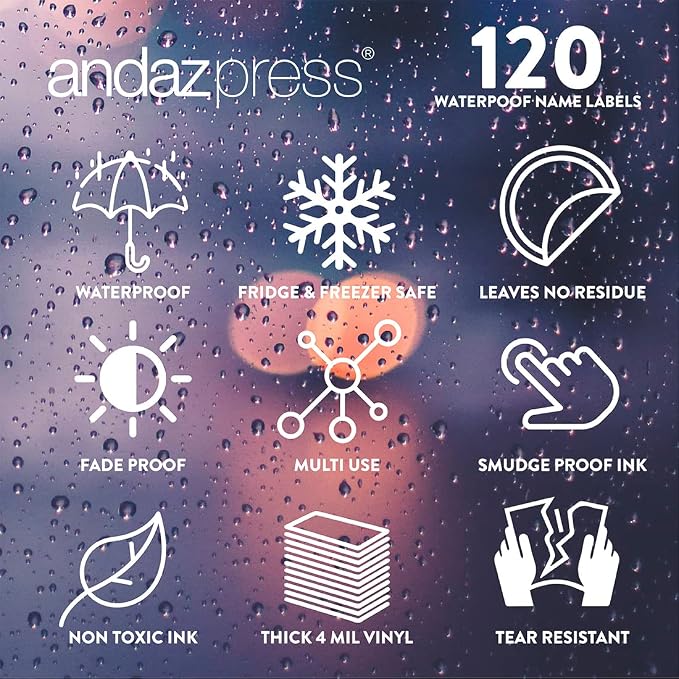 Andaz Press Custom Personalized Waterproof School Name Labels, Llama, 120-Pack, Kids Labels Combo Pack, Customizable Multi-Use Name Stickers for Preschool, Daycare, Supplies, Office, Camping