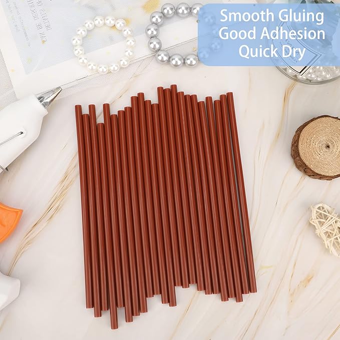 Manarty Brown Hot Glue Sticks, 24PCS Mini Size 0.27" Dia x 8" Long Hot Melt Glue Stick Colored, All Temperature Adhesive EVA Glue Sticks for Repairing Sealing Stamp DIY Art Craft Decoration