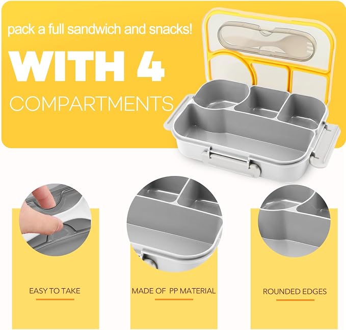 Bento Box for Adults,4 Compartments Lunch Box, Lunch Containers,Grey