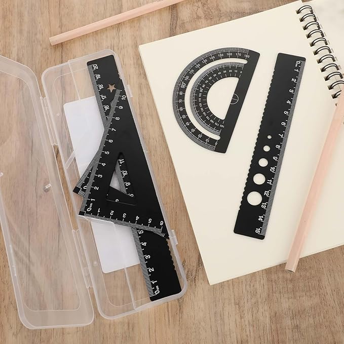 5Pcs Metal Geometry Set, Math Drafting Ruler Kit Aluminum Triangle Rulers Metal Ruler Drafting Tools, Metal Triangular Scale Ruler Set, Protractor, 6/8 Inches Drawing Ruler for Architect Engineer