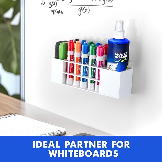 Magnetic Dry Erase Marker Holder for Whiteboard, Wall Mount Pen Holder for Refrigerator, Clear Pencil Holder for Fridge, Strong Magnet Locker Organizer for Classroom(White)