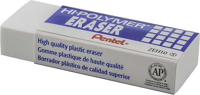 Pentel® Hi-Polymer Block Eraser, Large, White 6 pack (ZEH10BP3P2)