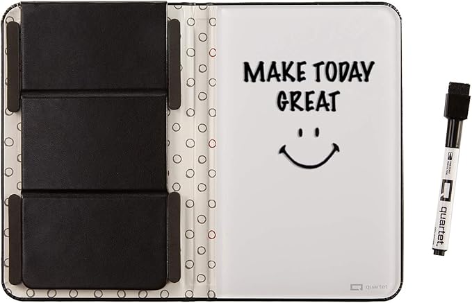 Quartet Portable Glass Dry-Erase Pad, 5" x 8", Closeable Cover, Kickstand, Desktop, White Board, Notepad, Travel, Black (Q090GDPB01)