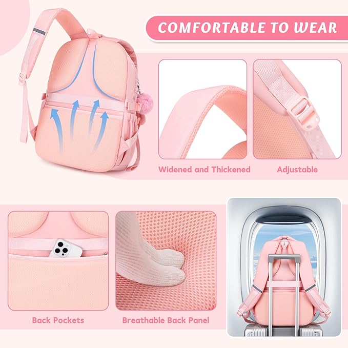 MUSEVOS Kids Backpack for Girls Aged 6-14, Kindergarten Elementary Middle School Backpack, Cute Bookbag Multi-Compartment, Water-resistant