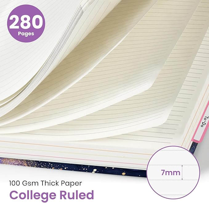 Large Spiral Lined Notebooks for Work with Removable Dividers & Tabs, 8.5"x11" Pretty Hardcover 5 Subject Notebook Journal for Women, College Ruled, for Study & Office, 280 Pages,Cosmic Amethyst