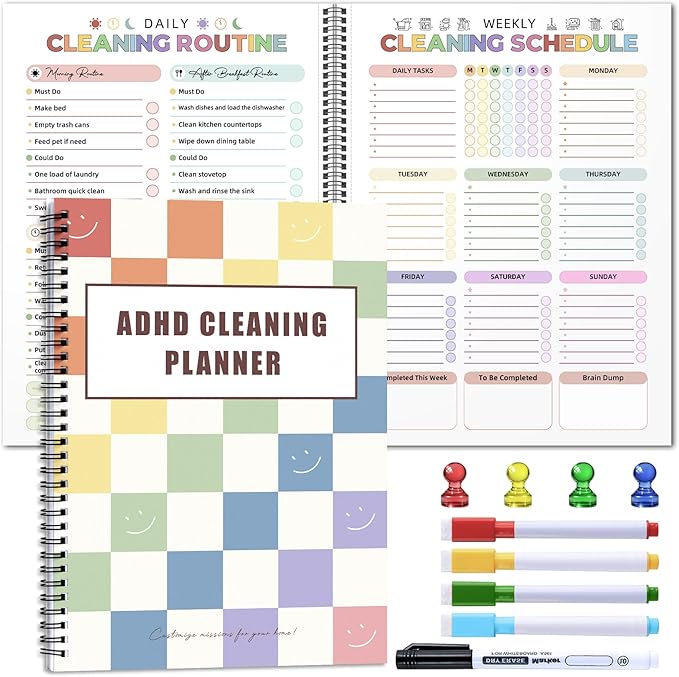 Adhd Cleaning Planner for Adults- Reusable ADHD Clean Planner for Adults Women with Cleaning Schedule Checklist - 2026 Daily Weekly Monthly Organizing Planners for Tidy Minds