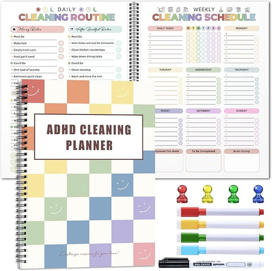 Adhd Cleaning Planner for Adults- Reusable ADHD Clean Planner for Adults Women with Cleaning Schedule Checklist - 2026 Daily Weekly Monthly Organizing Planners for Tidy Minds
