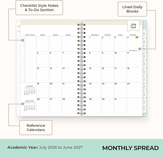 Blue Sky Day Designer 2026-2027 Weekly and Monthly Academic Year Planner Calendar, July 2026 - June 2027, 5" x 8", Flexible Cover, Laminated Tabs, Storage Pocket, Includes Stickers, Secret Garden Mint