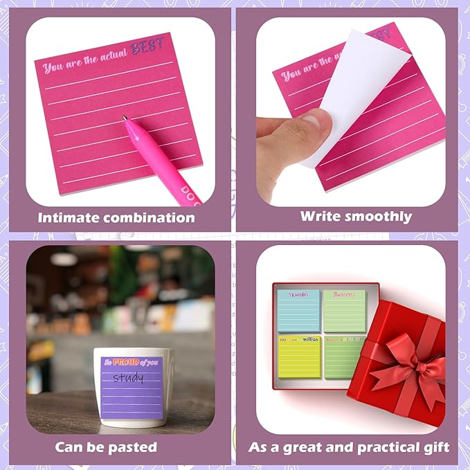 Yinder 48 Pcs Inspirational Sticky Notes Cute Motivational Sticky Notes Pad End of Year Employee Appreciation Gifts Bulk for Teacher Nurse Coworkers Office Supplies 3 x 3'' (Thank You,Dark Color)