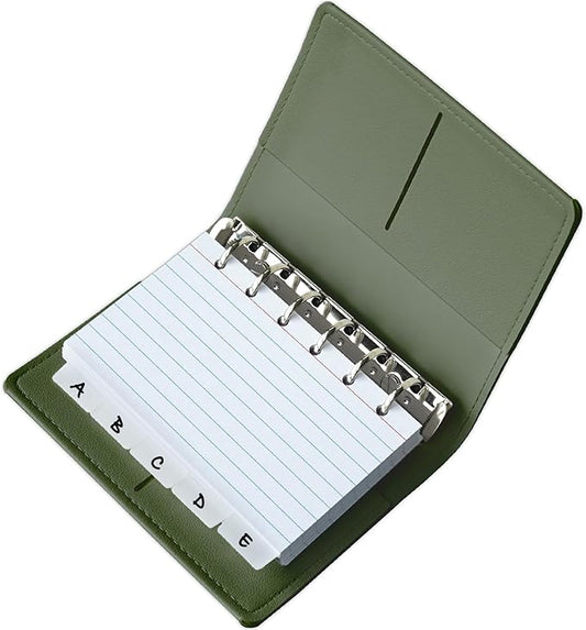 3x5 Lined Index Cards with Ring Binder Holder and Dividers, 100 Note Cards, Green