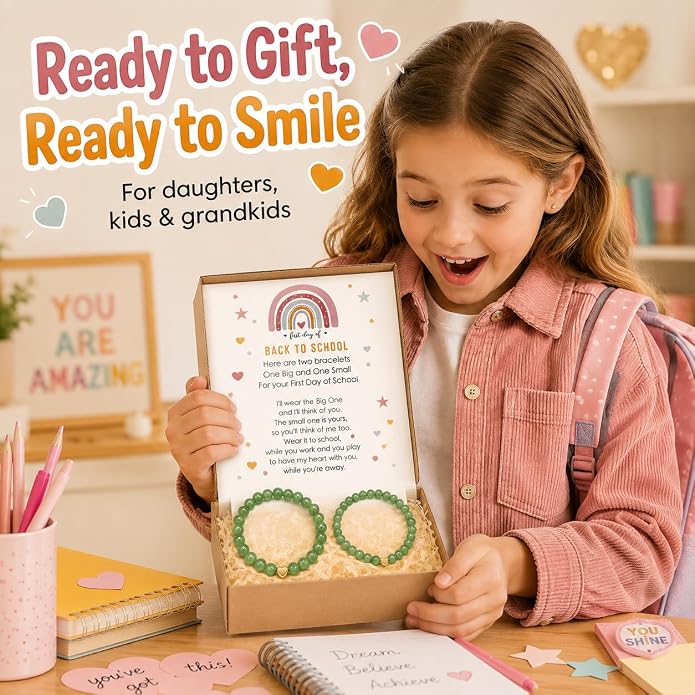 Back to School Bracelets Heart Matching Mommy and Me Elastic Wish Strings Bead Bracelets First Day of School Supplies Gifts